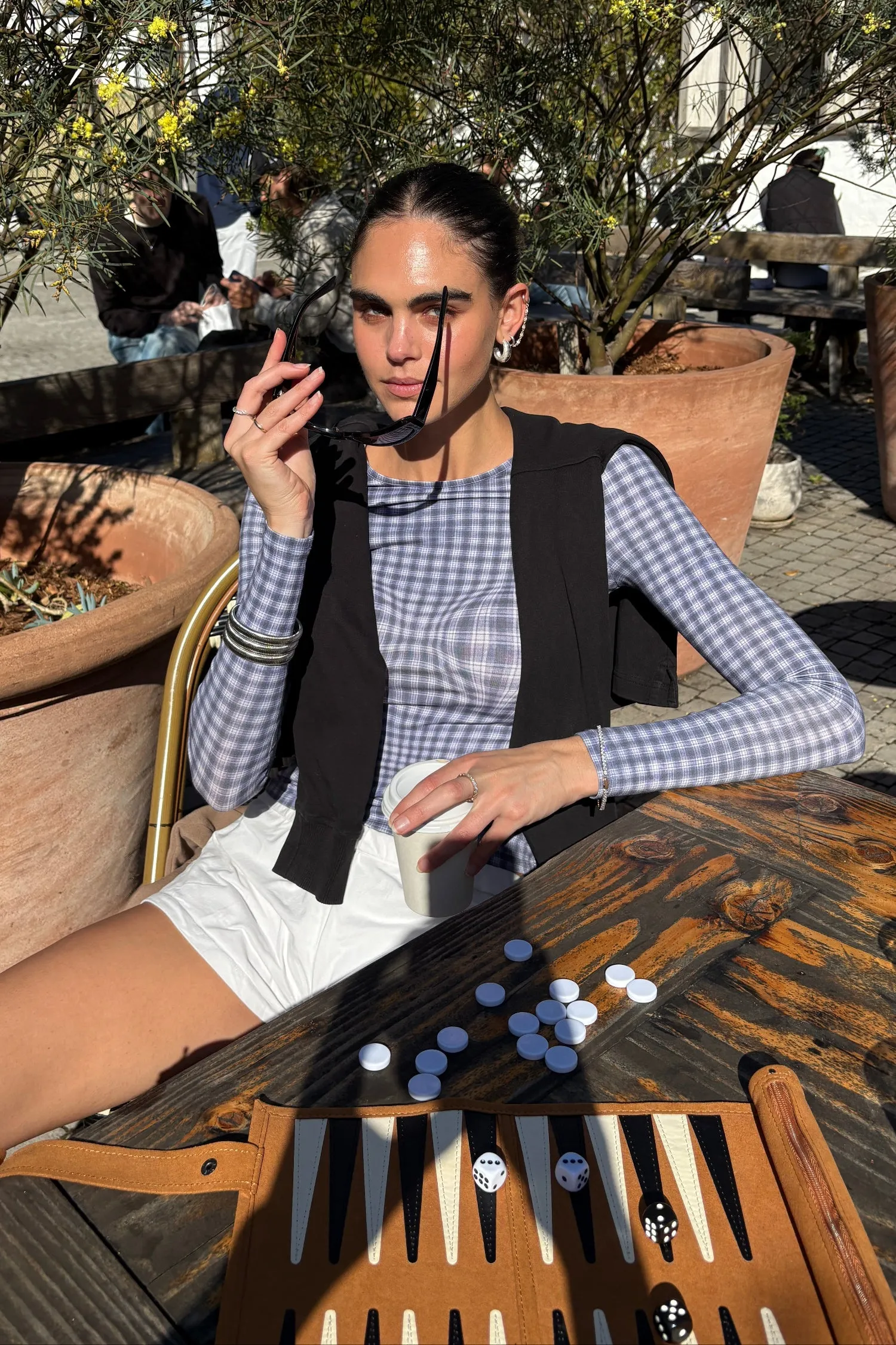 LONG SLEEVE TOP - NAVY WARPED PLAID sold by Miaou product image thumbnail 5