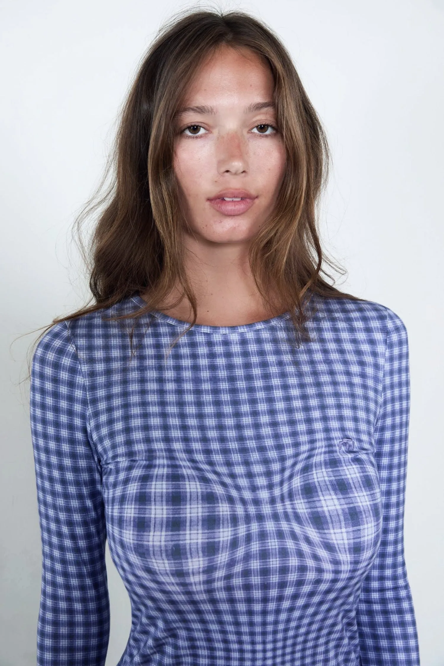 LONG SLEEVE TOP - NAVY WARPED PLAID sold by Miaou product image thumbnail 3