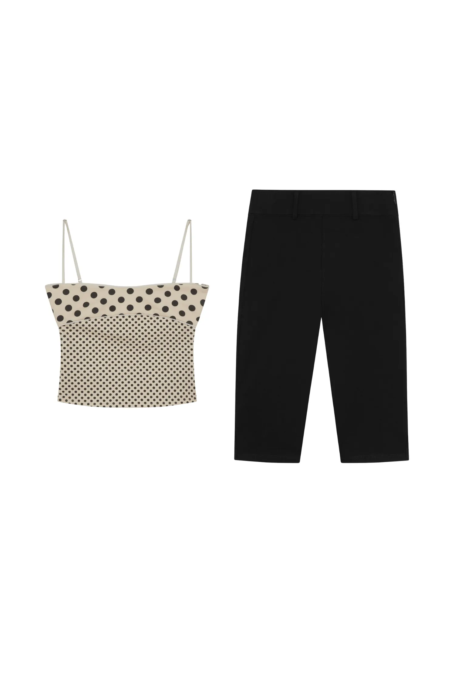 STELLA TANK + HARLEY CAPRI - NUDE POLKA DOT / BLACK sold by Miaou