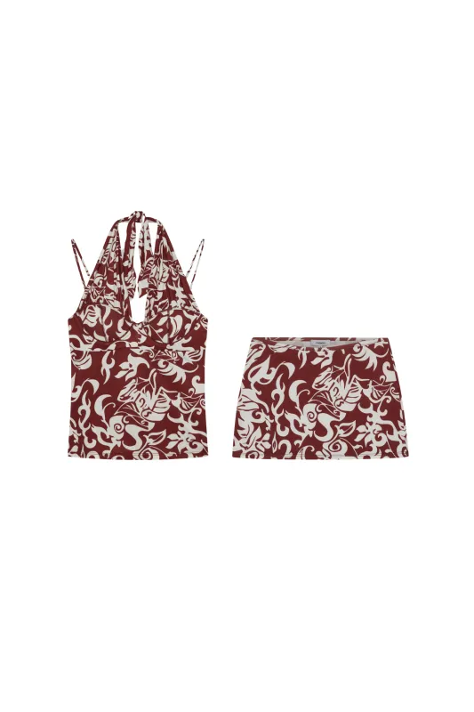 VITTORIA TOP + ELEKTRA SKIRT - RED HAWAIIAN made by Miaou