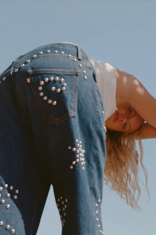 BOYFRIEND JEAN - DARK WASH STUDS made by Miaou