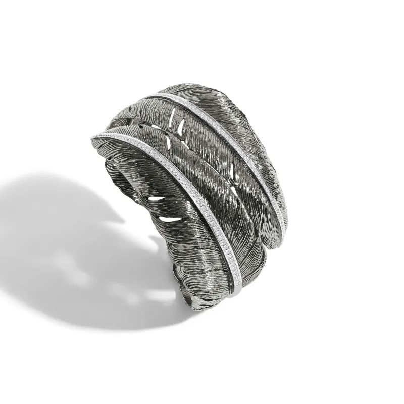 Feather Cuff with Diamonds - Black Rhodium Double made by Michael Aram