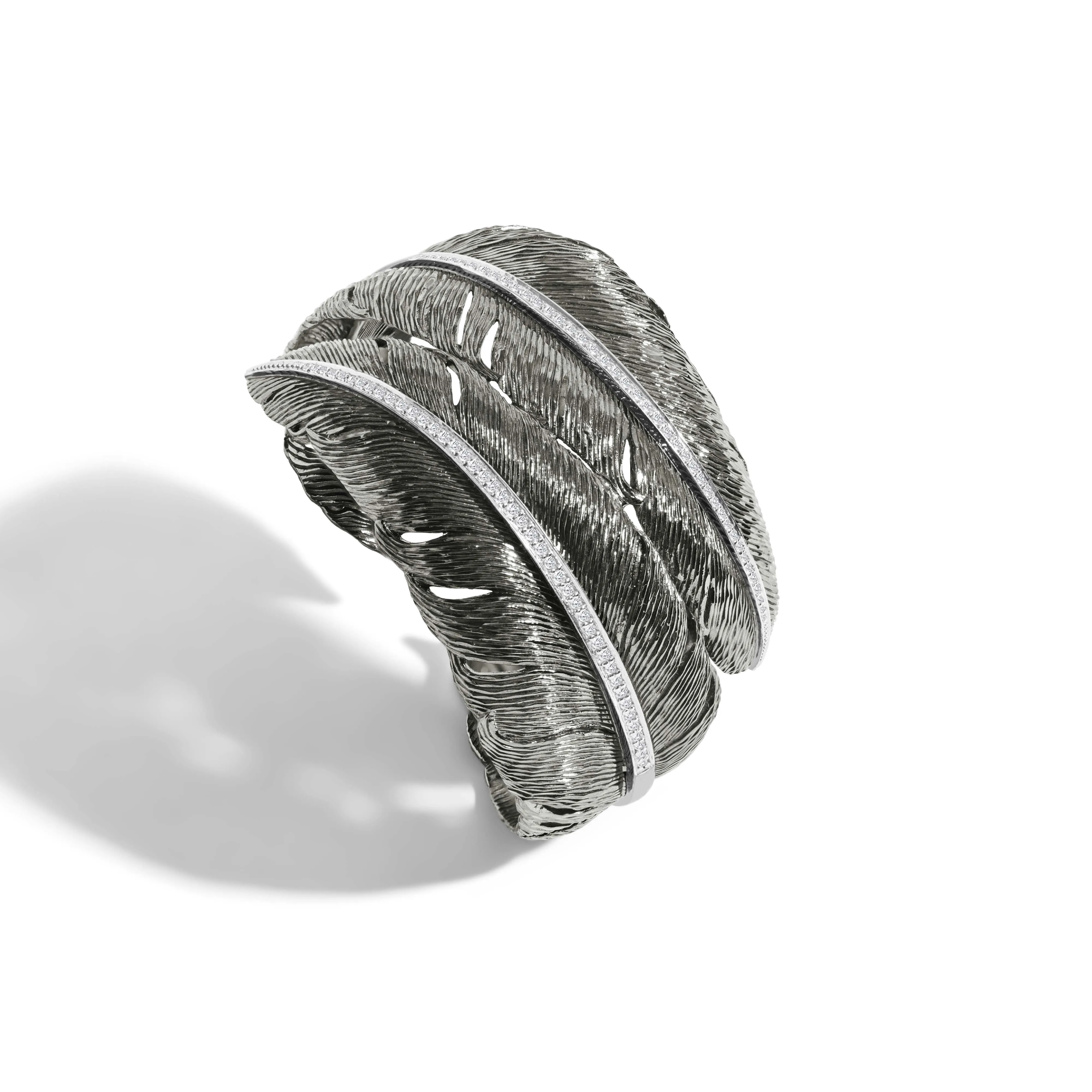 Feather Cuff with Diamonds - Black Rhodium Double sold by Michael Aram