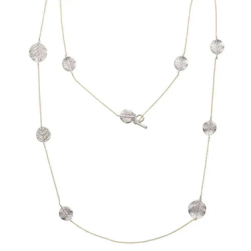 Botanical Leaf 36" Station Necklace with Diamonds - Silver sold by Michael Aram