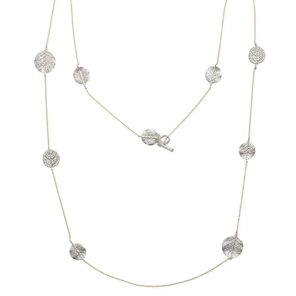 Botanical Leaf 42" Station Necklace with Diamonds - Silver sold by Michael Aram