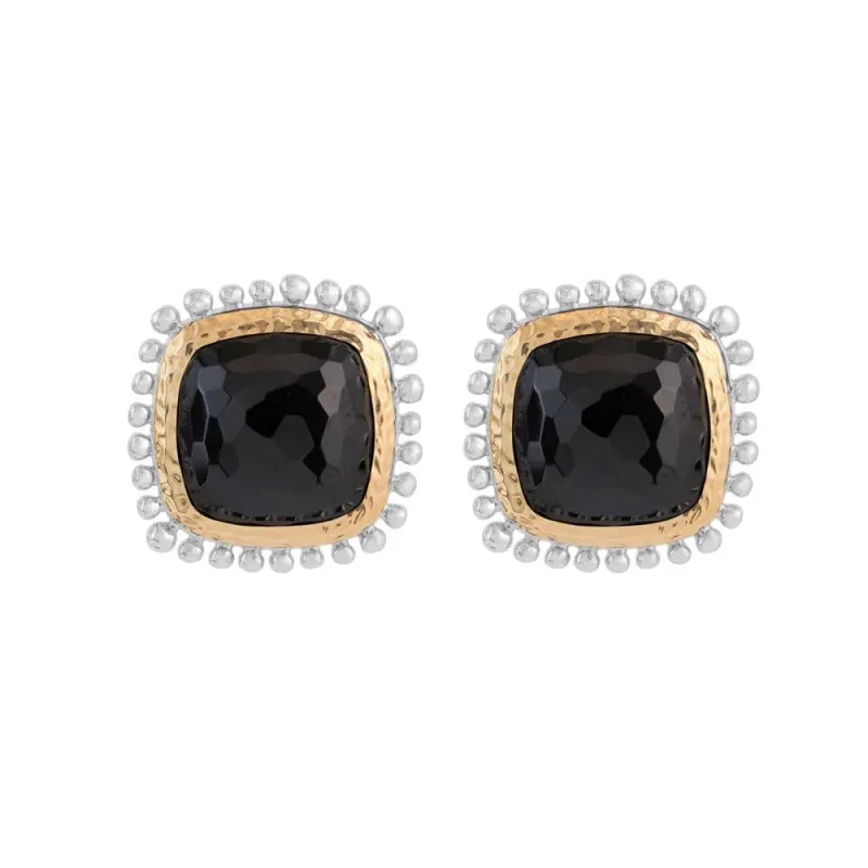 Molten 12mm Cushion Earrings w/ Hematite in 18K Yellow Gold & Sterling Silver made by Michael Aram