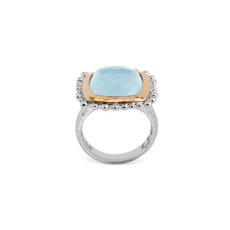 Molten 14mm Cushion Ring w/ Blue Topaz In 18K Yellow Gold & Sterling Silver made by Michael Aram