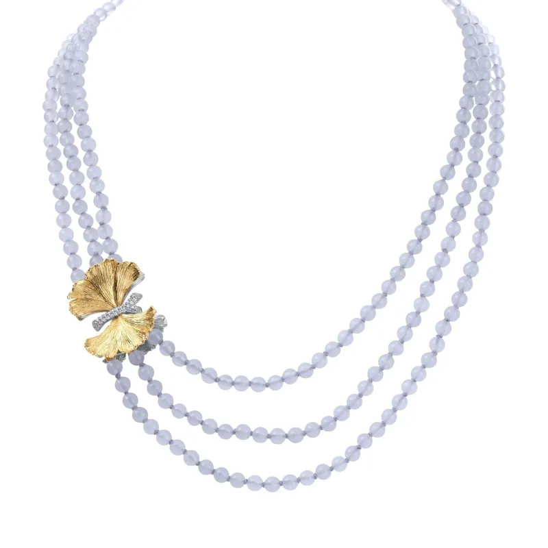Butterfly Ginkgo Multi Strand Necklace with Chalcedony and Diamonds made by Michael Aram
