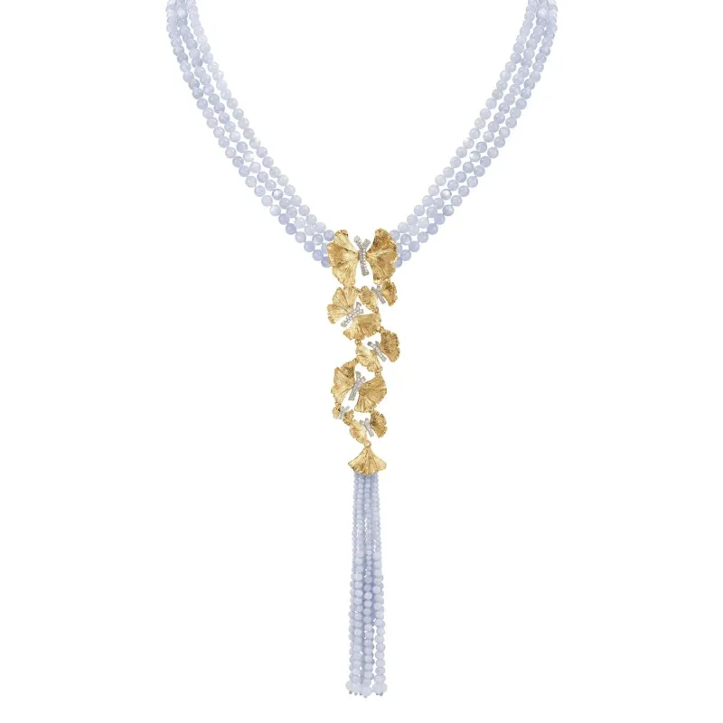 Butterfly Ginkgo Tassel Necklace with Chalcedony and Diamonds made by Michael Aram