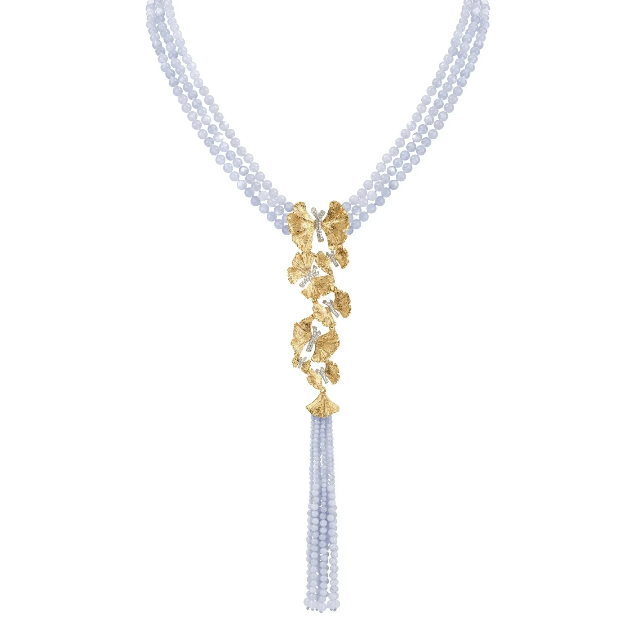 Butterfly Ginkgo Tassel Necklace with Chalcedony and Diamonds sold by Michael Aram