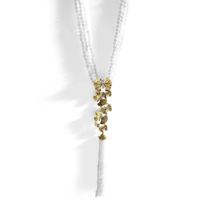 Butterfly Ginkgo Tassel Necklace with Moonstone and Diamonds made by Michael Aram
