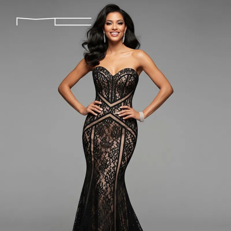 Black Lace Sweetheart Gown 10 sold by Michael Costello