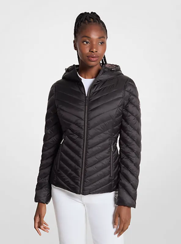 Chevron Logo Print Quilted Nylon Reversible Jacket sold by Michael Kors