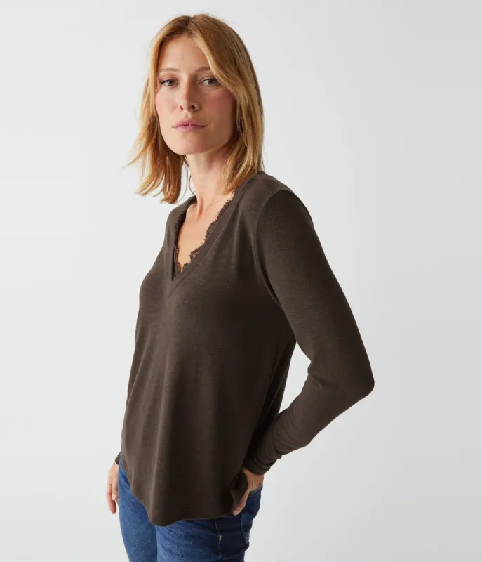 Bebe Lace Trim V-Neck Top sold by Michael Stars