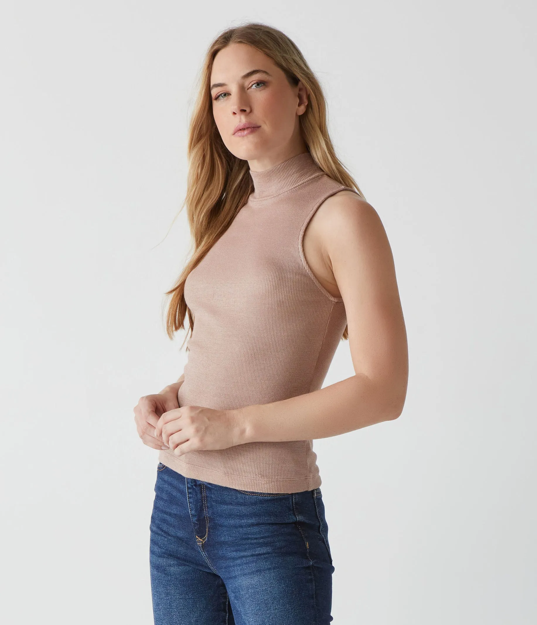 Lino Shine Mock Neck Tank sold by Michael Stars product image thumbnail 3