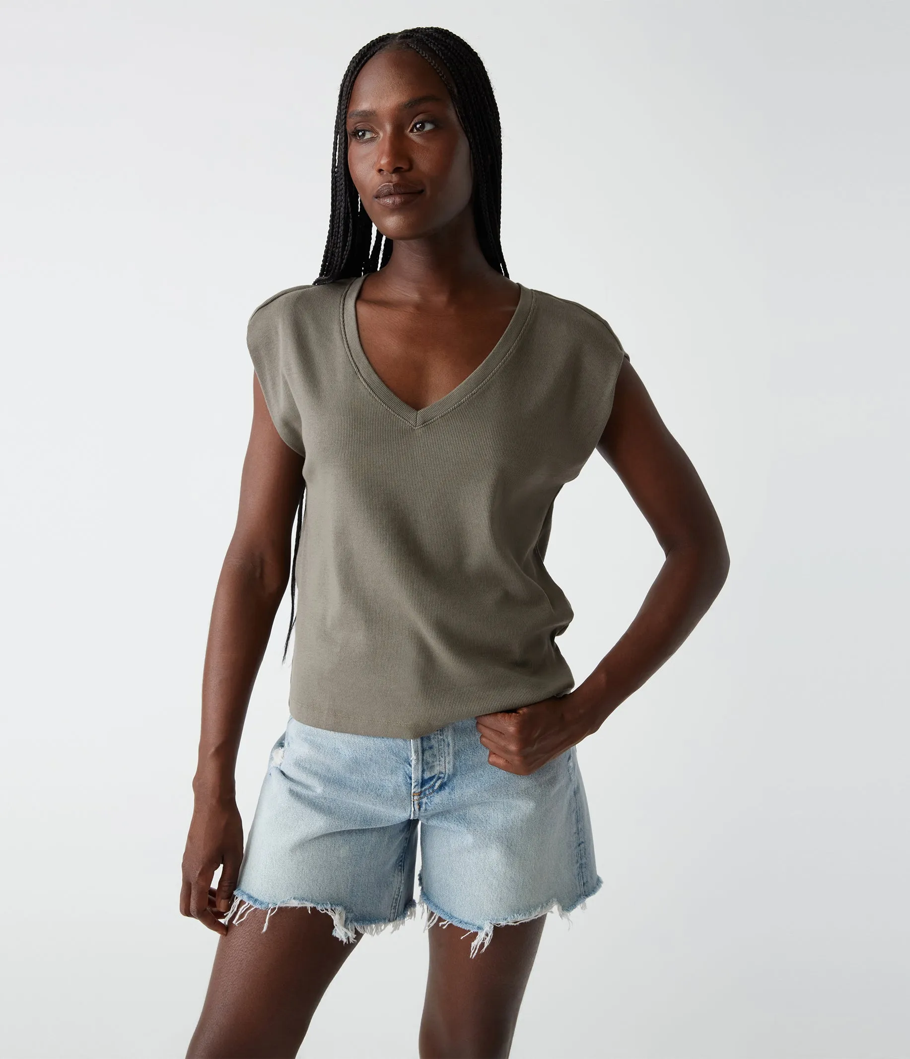Tati Power Shoulder Top sold by Michael Stars