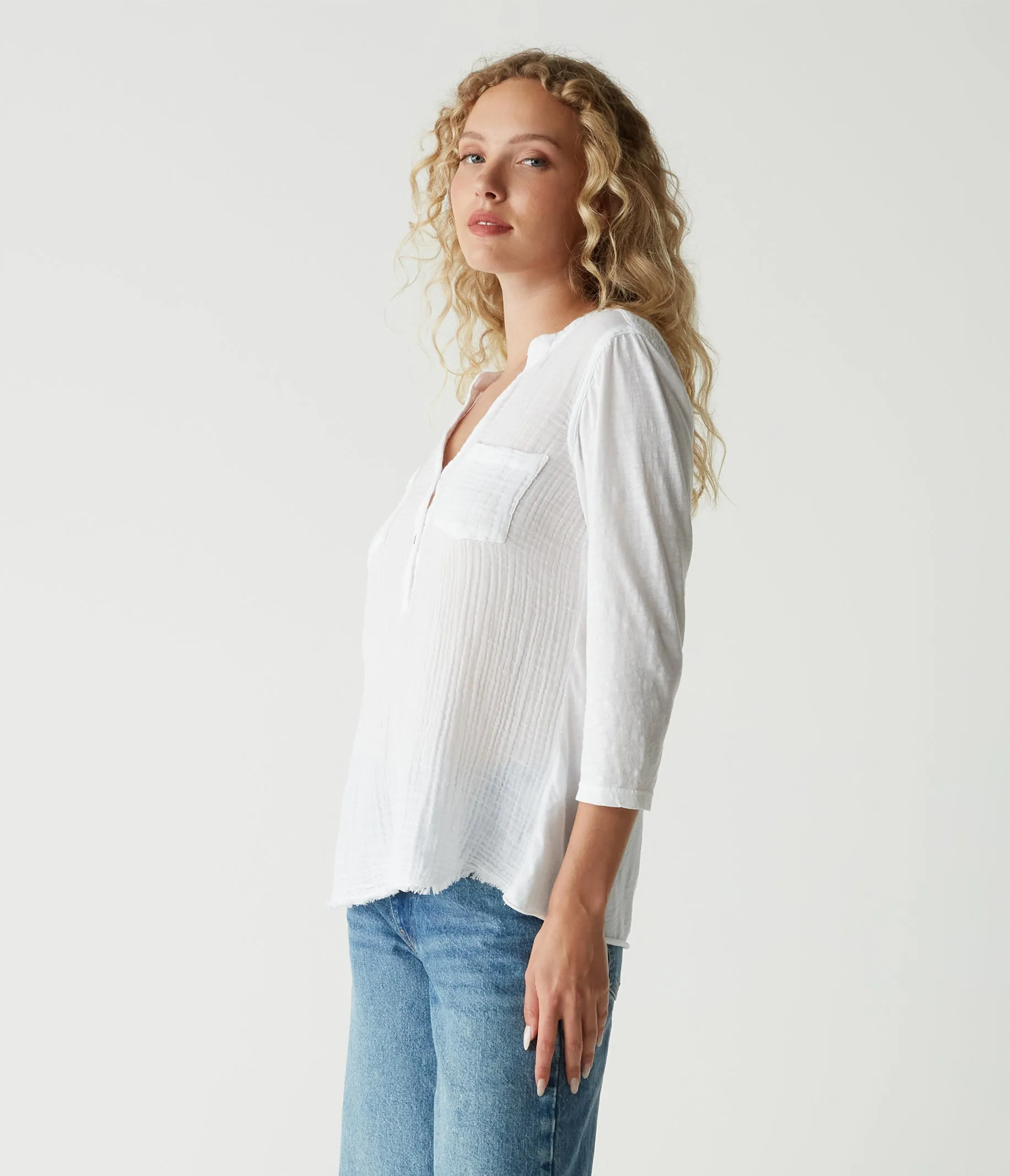 Mabel Mixed Fabric Henley Tee sold by Michael Stars product image thumbnail 4