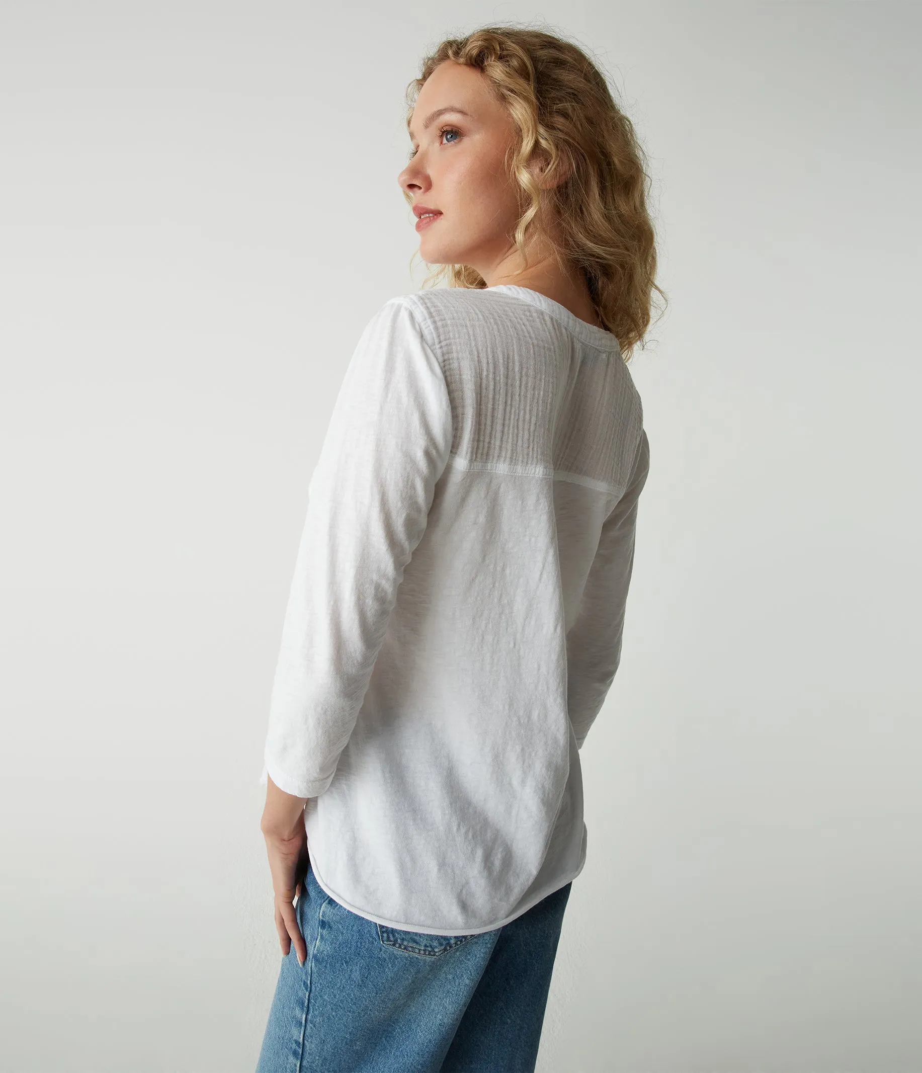 Mabel Mixed Fabric Henley Tee sold by Michael Stars product image thumbnail 2