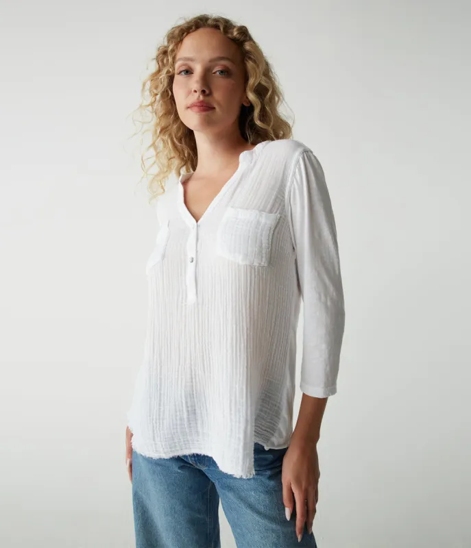 Mabel Mixed Fabric Henley Tee sold by Michael Stars