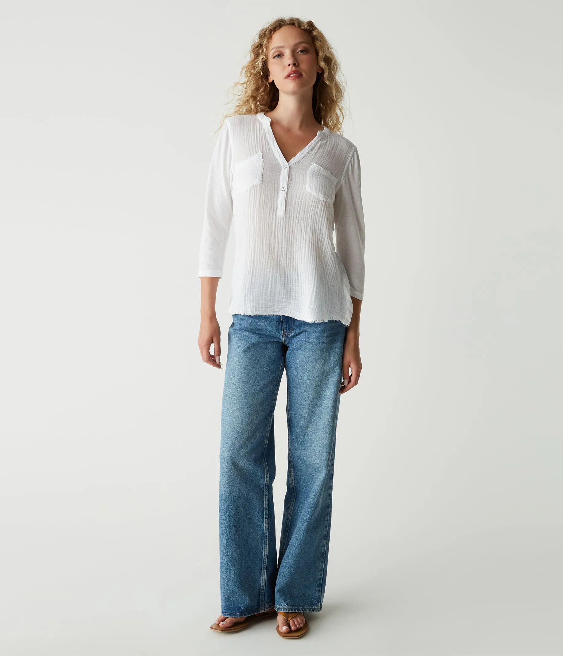 Mabel Mixed Fabric Henley Tee sold by Michael Stars product image thumbnail 3