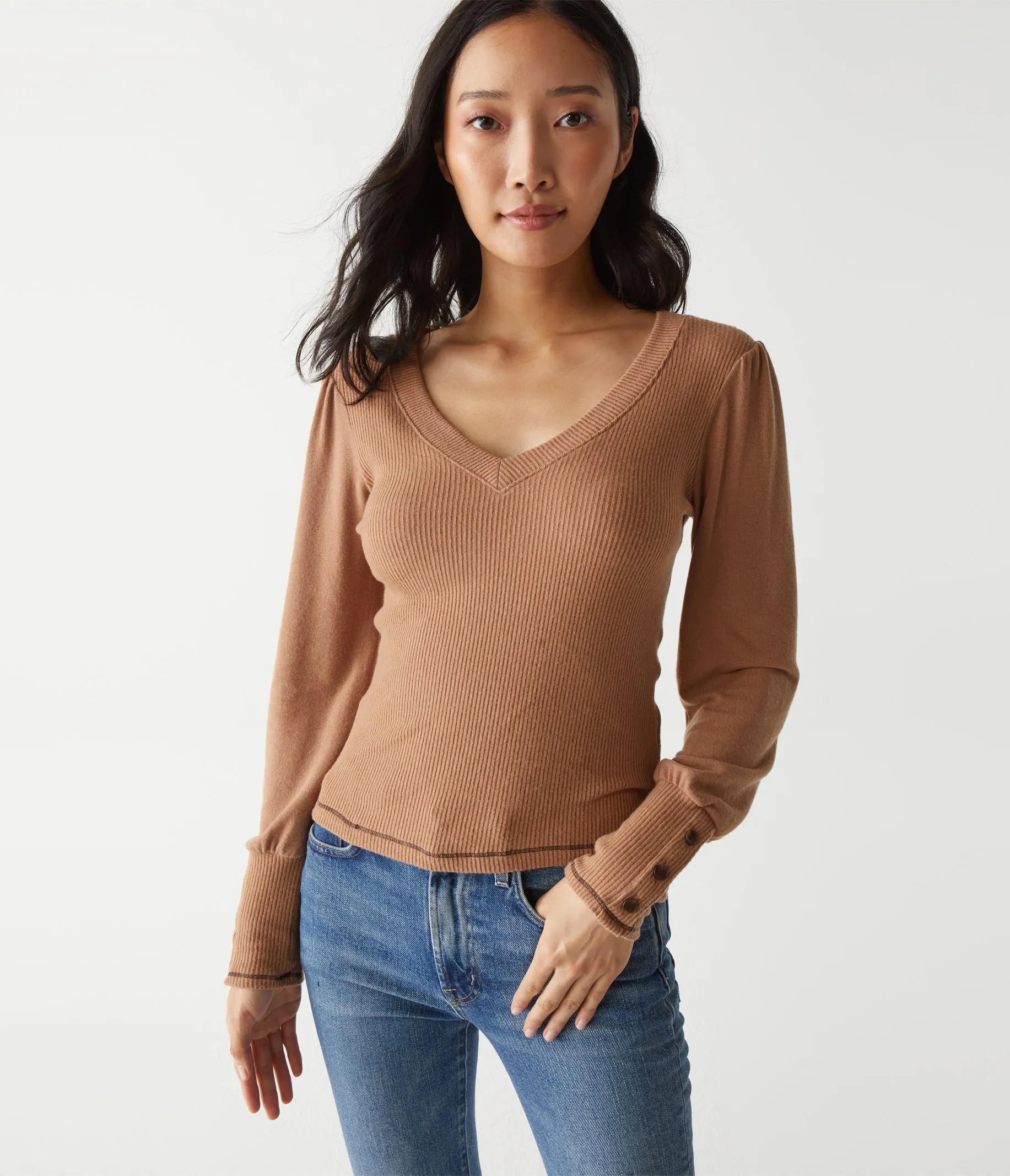 Petra Puff Sleeve Top with Stitching sold by Michael Stars