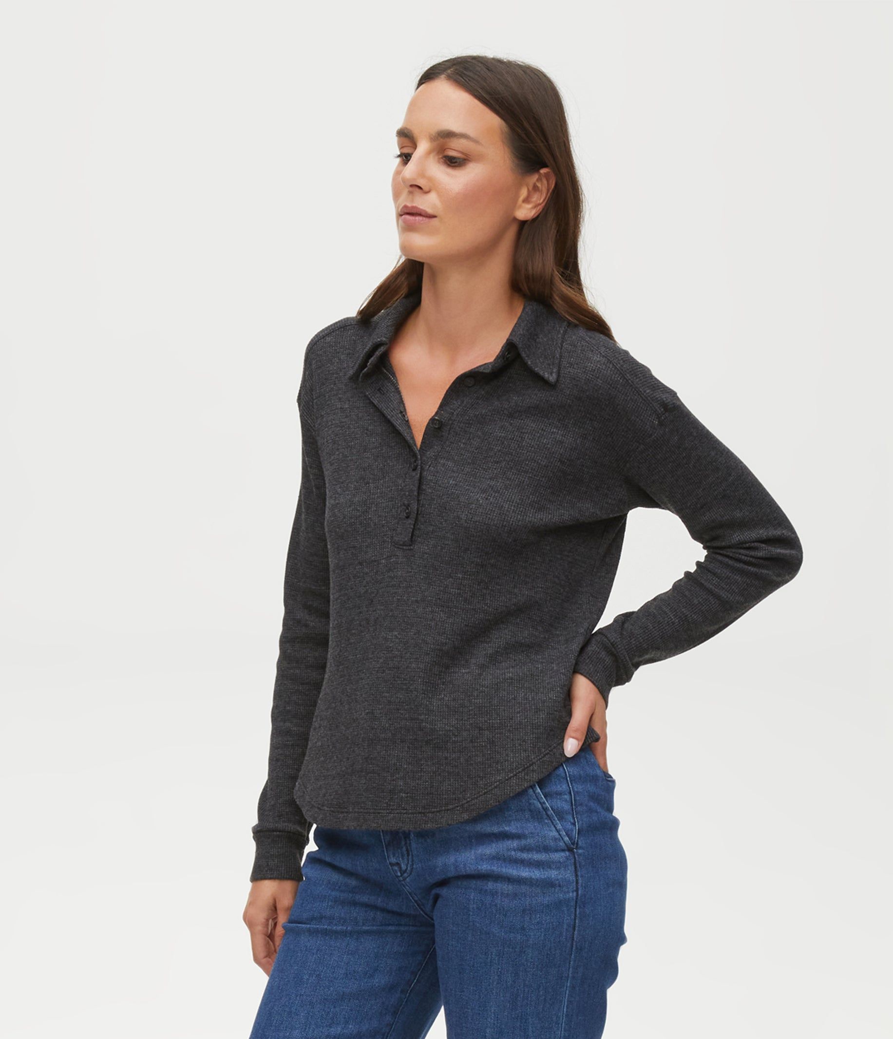 Amina Thermal Polo Tee sold by Michael Stars product image thumbnail 3