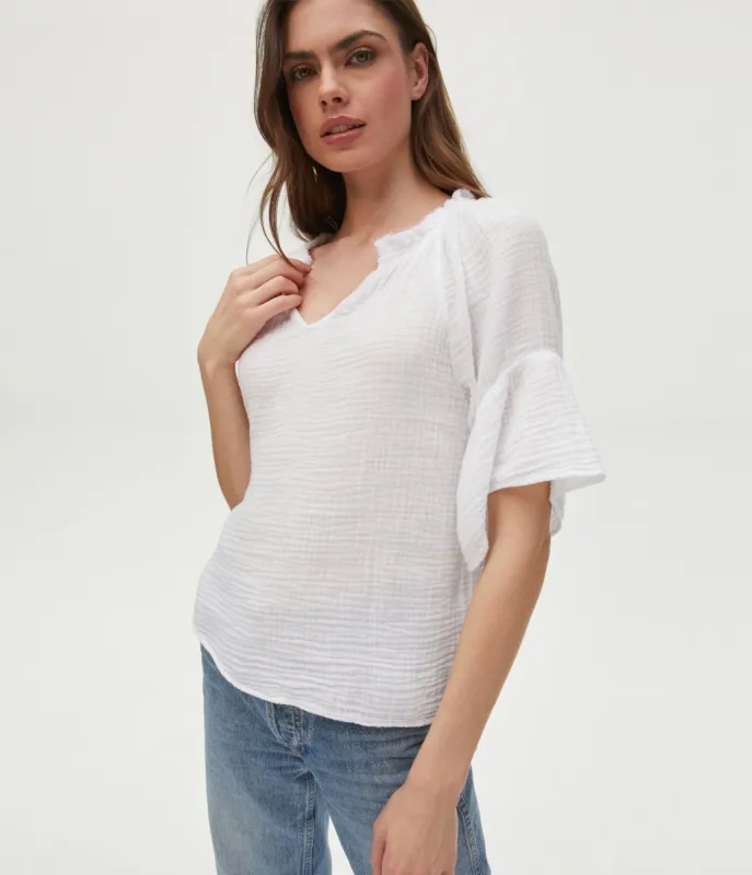 Savannah Gauze Top with Flutter Sleeves sold by Michael Stars