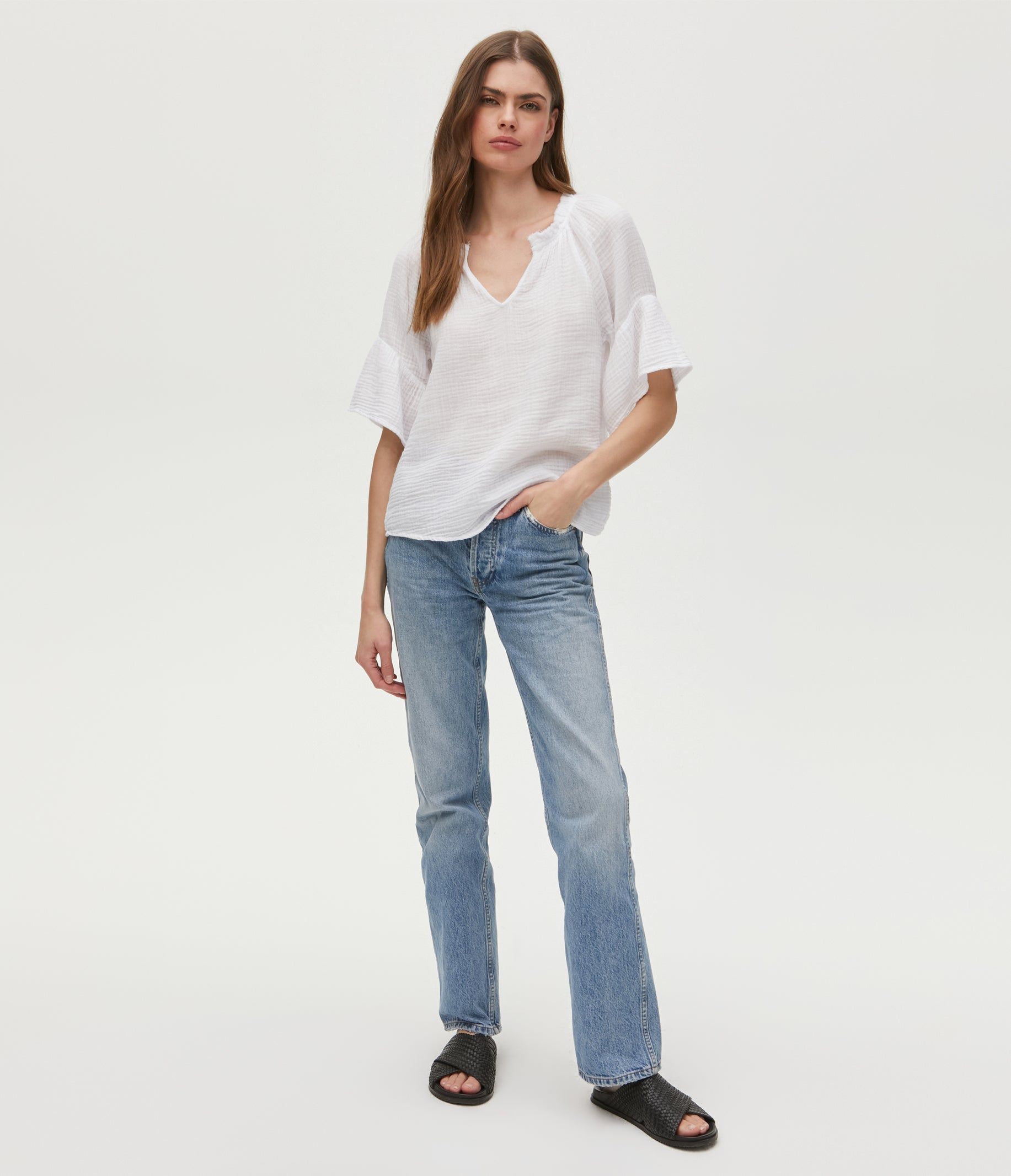 Savannah Gauze Top with Flutter Sleeves sold by Michael Stars product image thumbnail 2