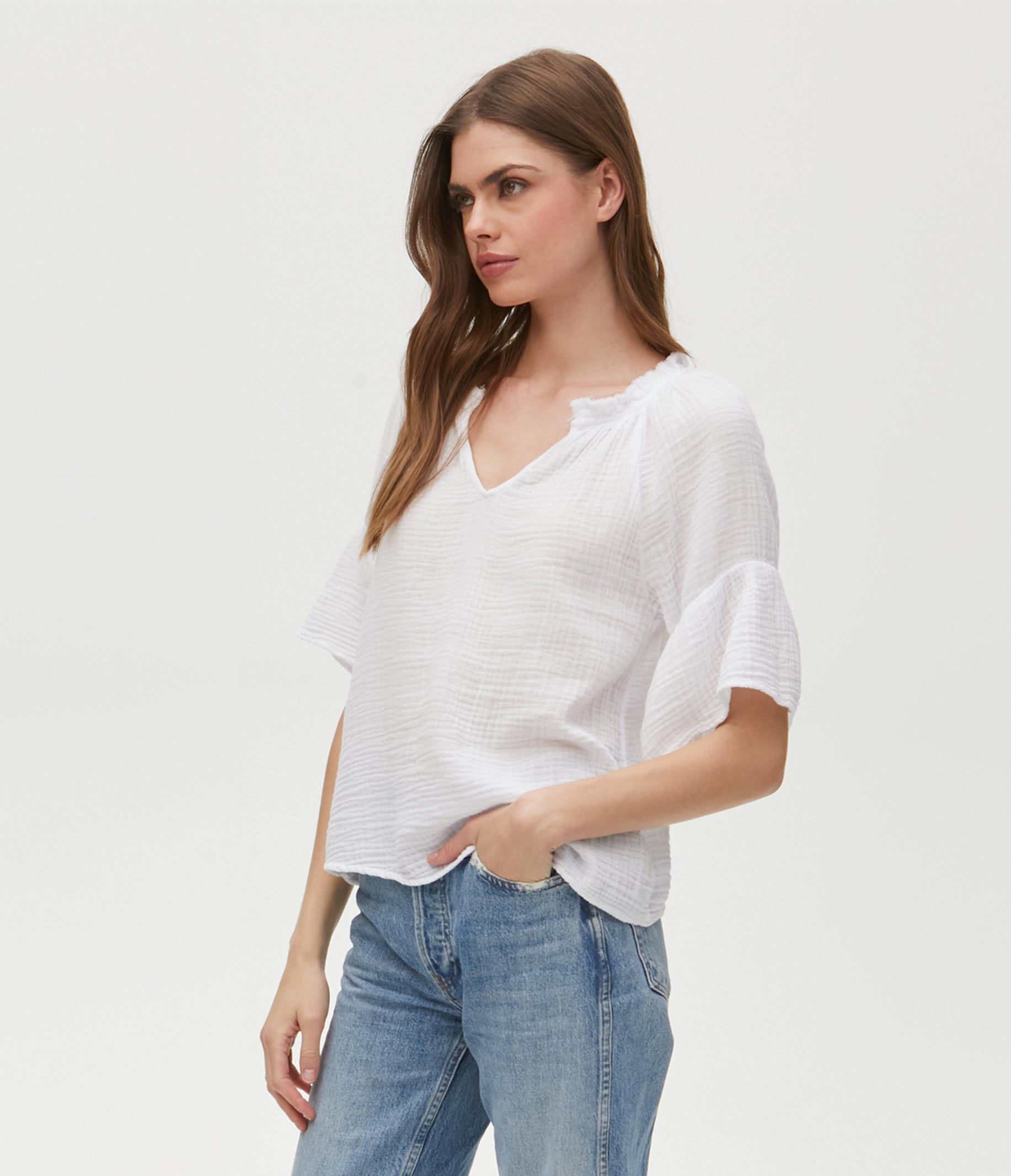 Savannah Gauze Top with Flutter Sleeves sold by Michael Stars product image thumbnail 3