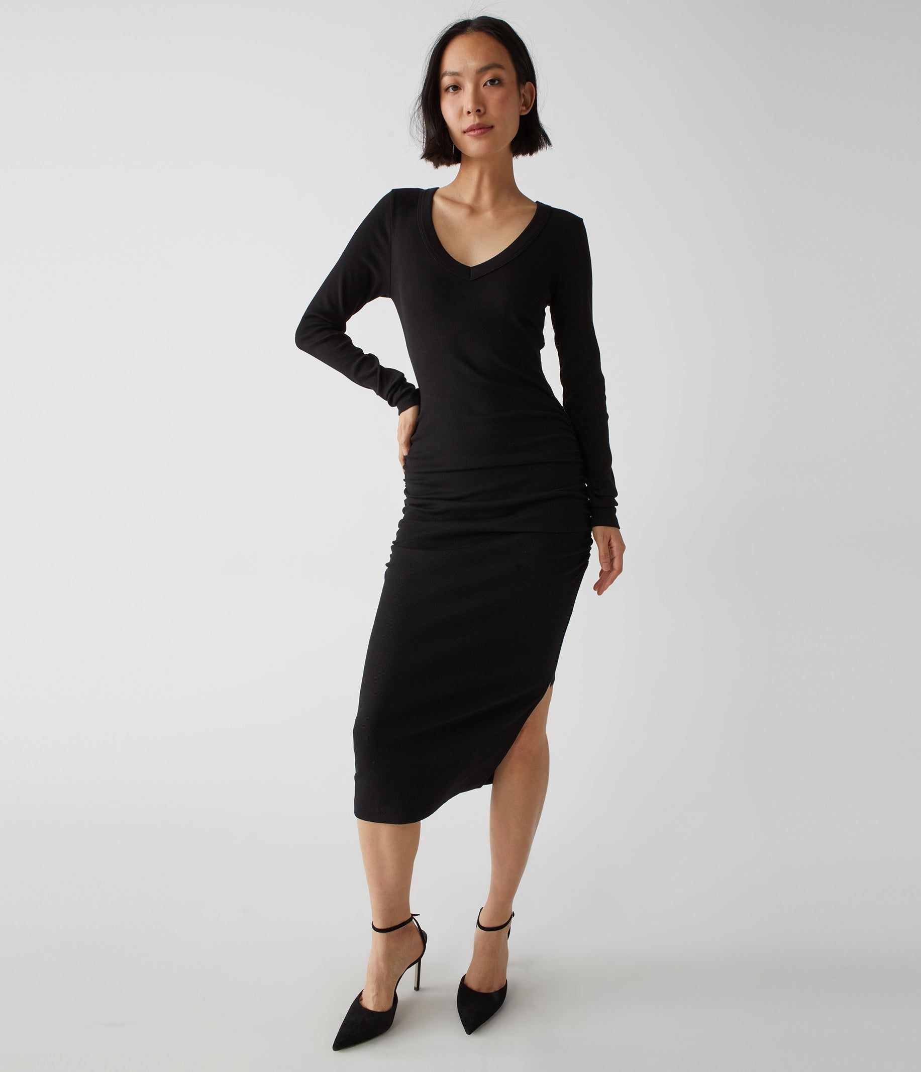 Nova Ribbed V-Neck Dress sold by Michael Stars product image thumbnail 2