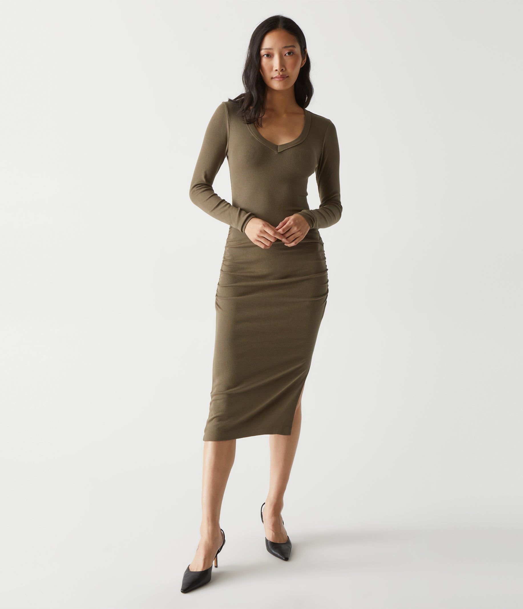 Nova Ribbed V-Neck Dress sold by Michael Stars product image thumbnail 4