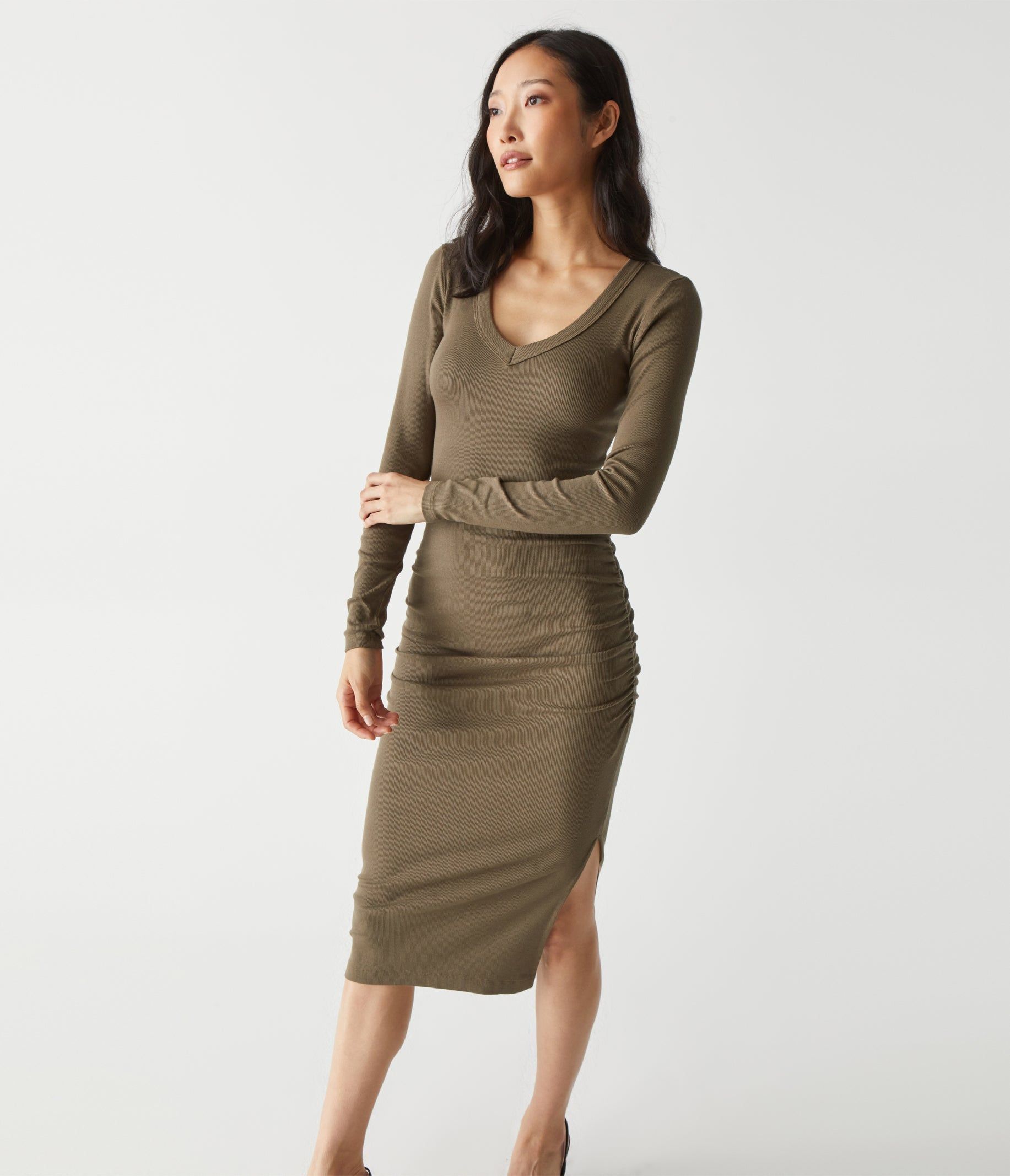 Nova Ribbed V-Neck Dress sold by Michael Stars product image thumbnail 5