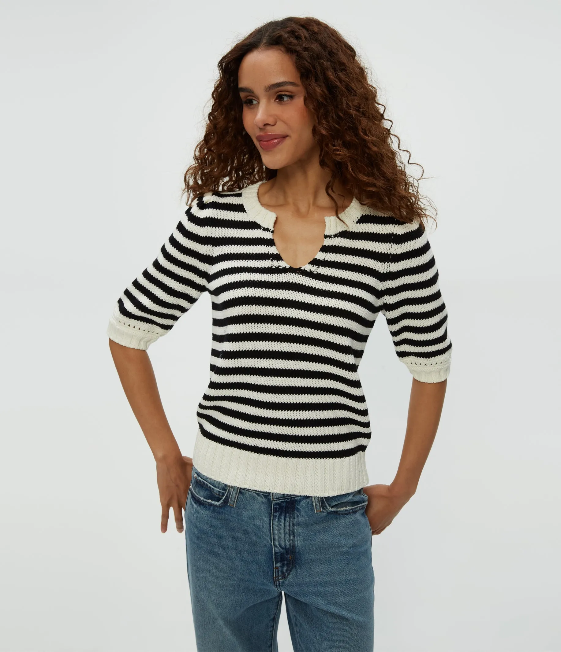 Rosanna Striped Puff Sleeve Sweater sold by Michael Stars