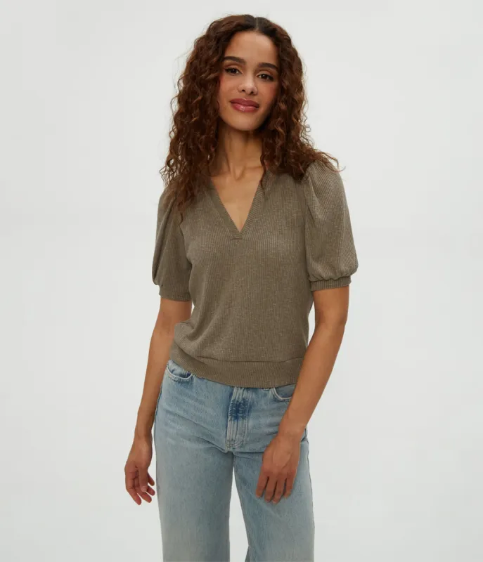Quinn Puff Sleeve Ribbed Top sold by Michael Stars