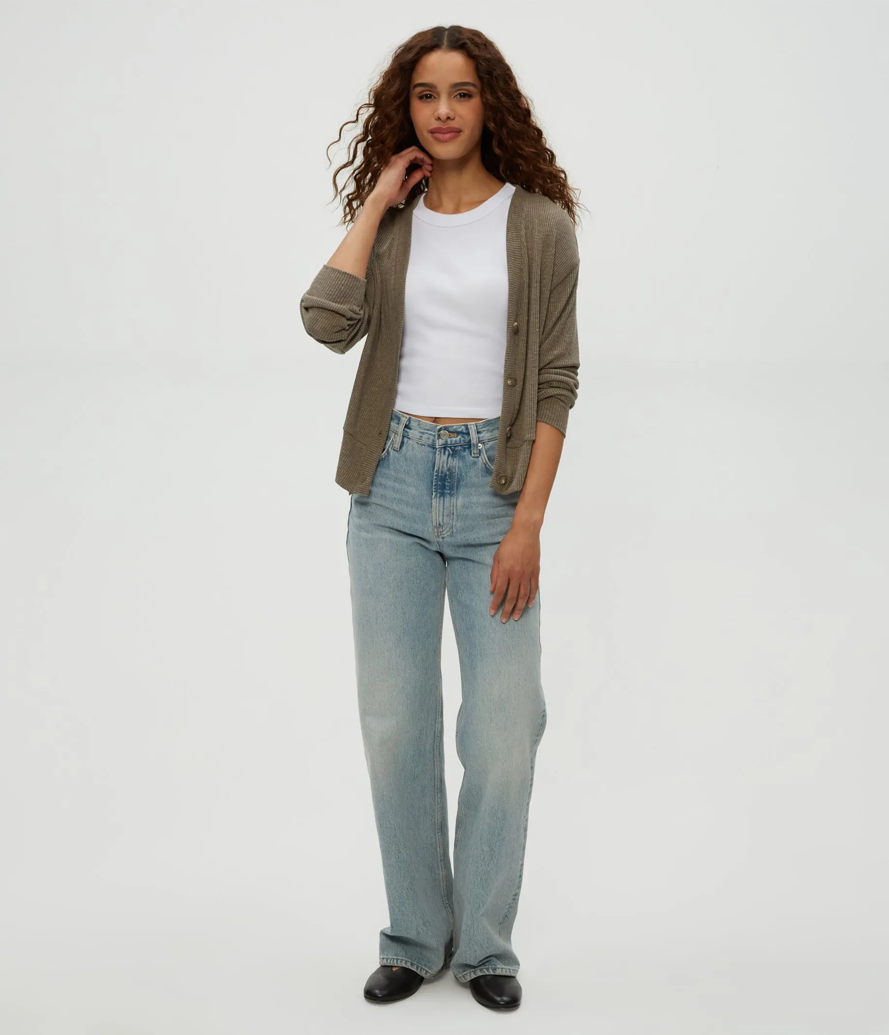 Isla V-Neck Ribbed Cardigan sold by Michael Stars