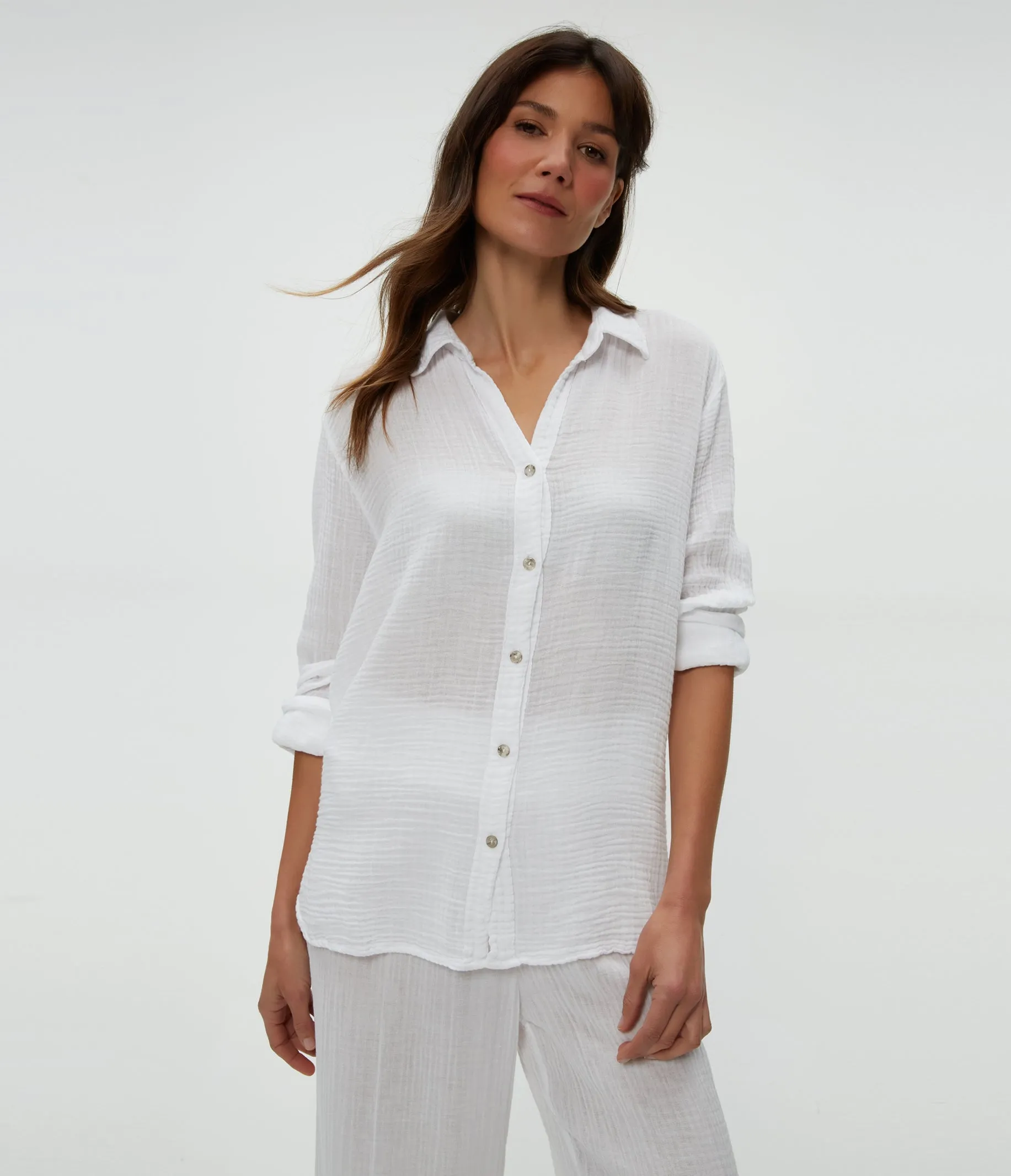 Petite Leo Gauze Button Down Shirt sold by Michael Stars product image thumbnail 5
