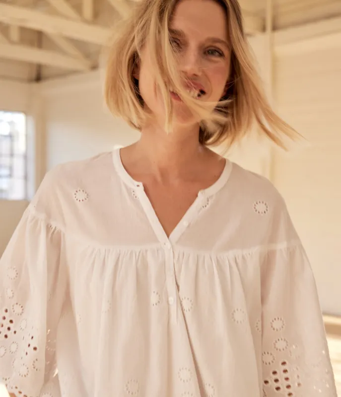 Gloria Eyelet Flutter Top sold by Michael Stars