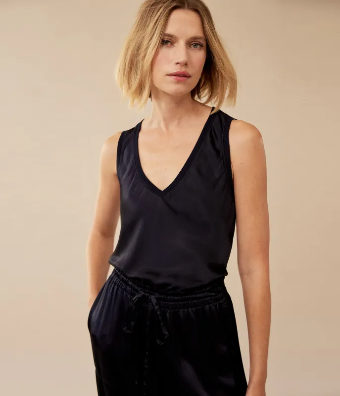 Liz Satin V-Neck Tank sold by Michael Stars