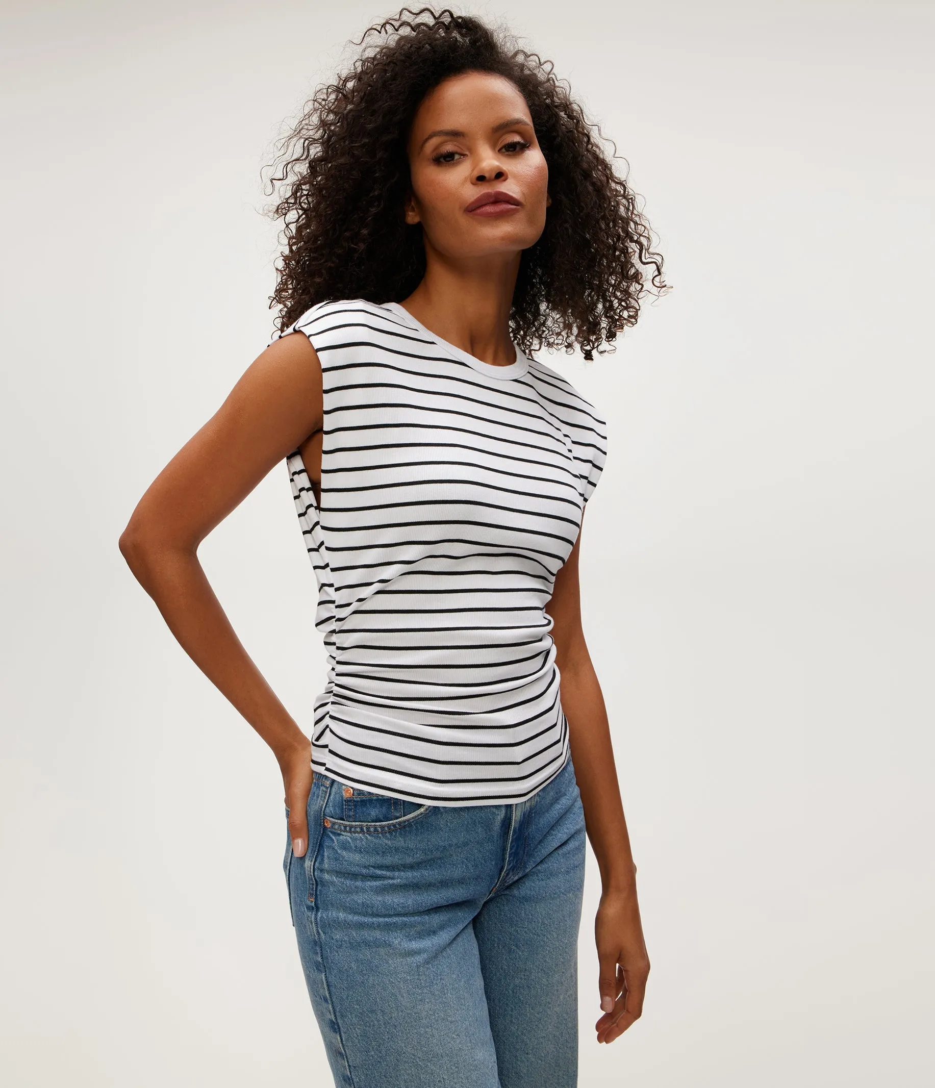 Joni Striped Power Shoulder Tee sold by Michael Stars