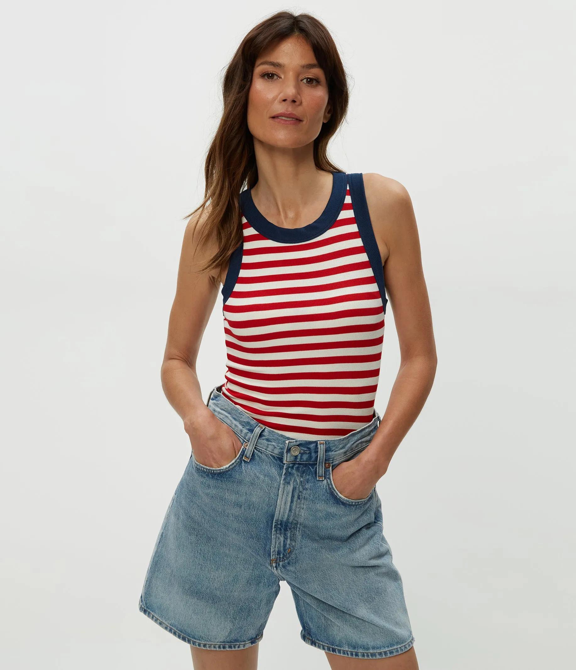 Gina Stripe Ribbed Crop Tank sold by Michael Stars product image thumbnail 2
