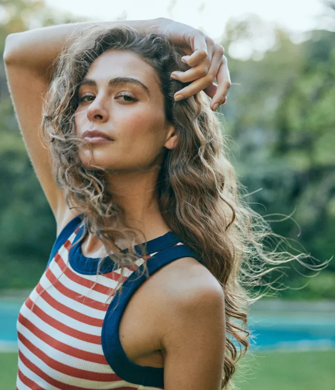 Gina Stripe Ribbed Crop Tank sold by Michael Stars