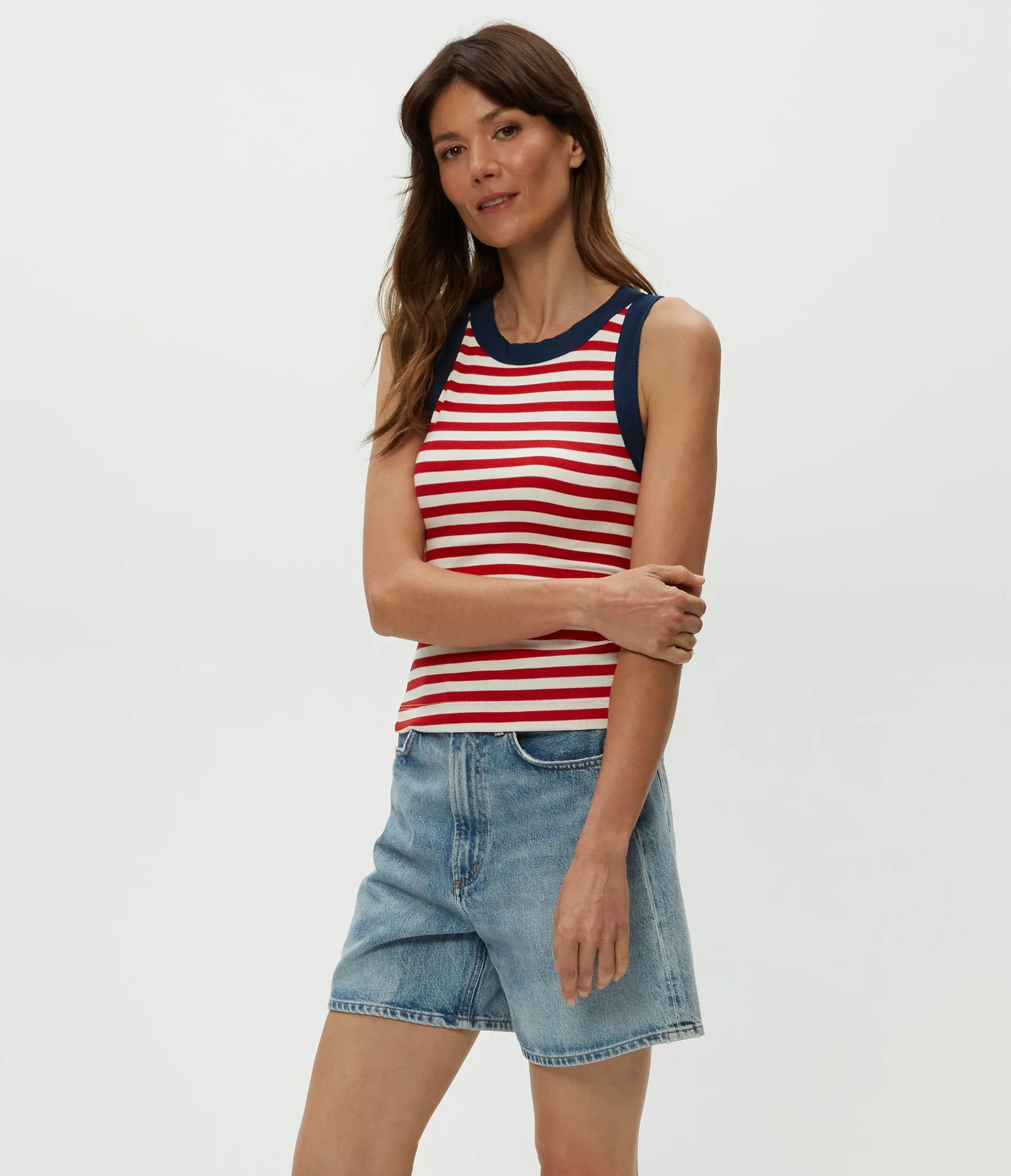 Gina Stripe Ribbed Crop Tank sold by Michael Stars product image thumbnail 4