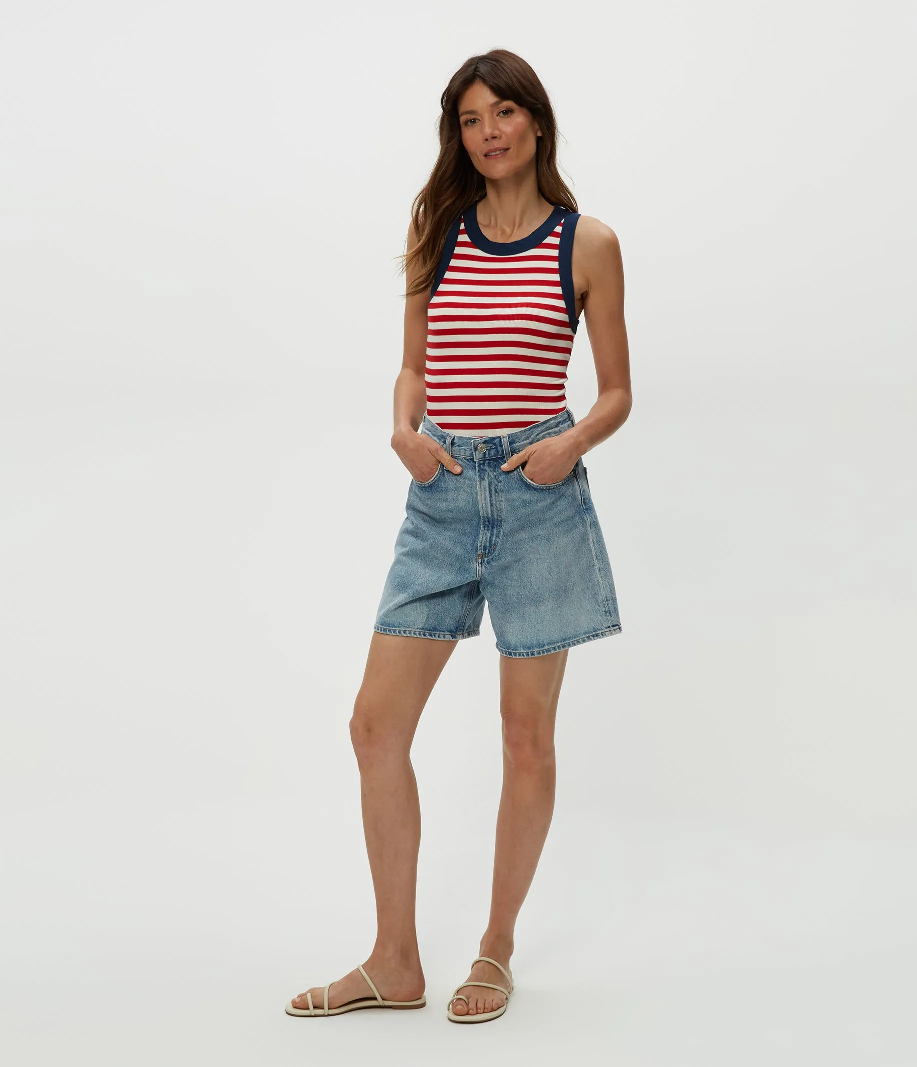 Gina Stripe Ribbed Crop Tank sold by Michael Stars product image thumbnail 3