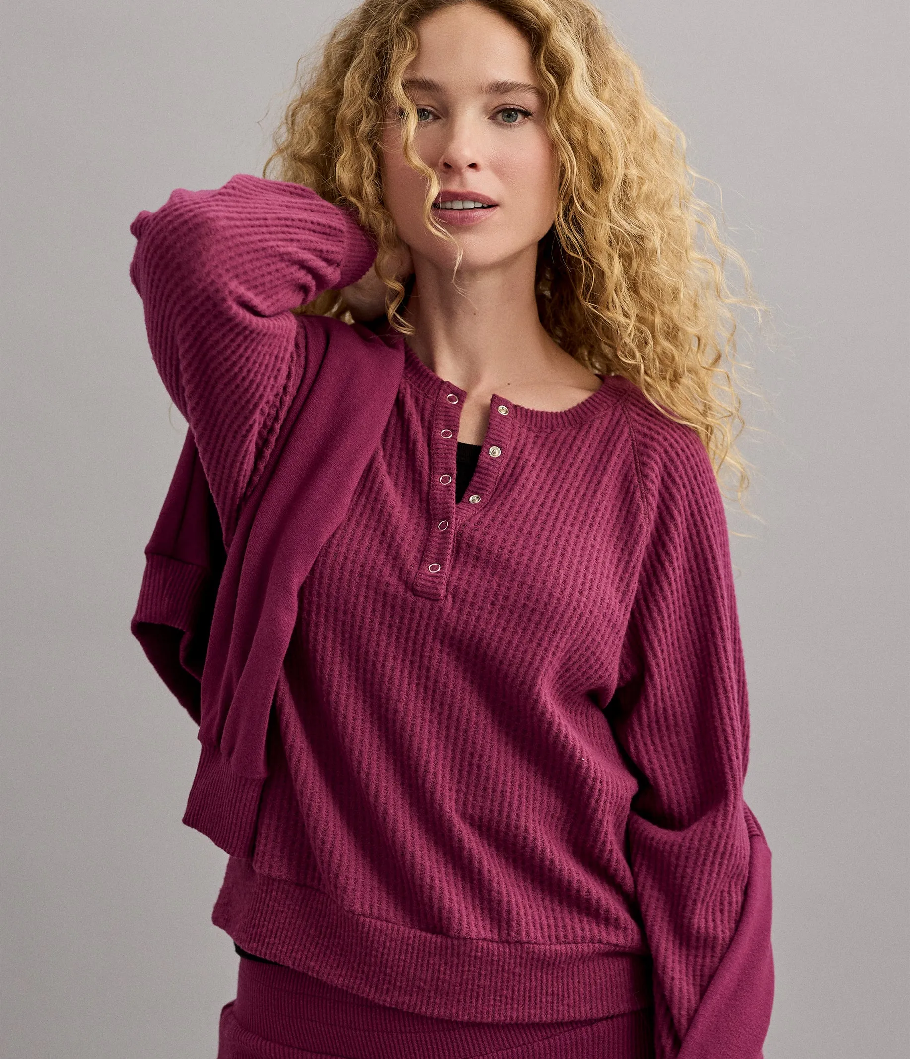 Eira Henley Brushed Waffle Top sold by Michael Stars