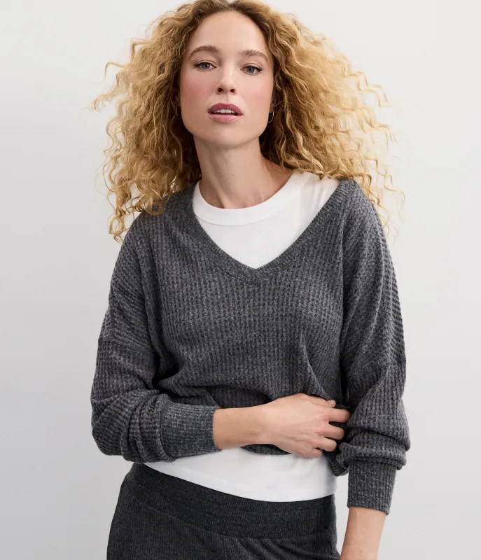Salma V-Neck Brushed Waffle Top sold by Michael Stars