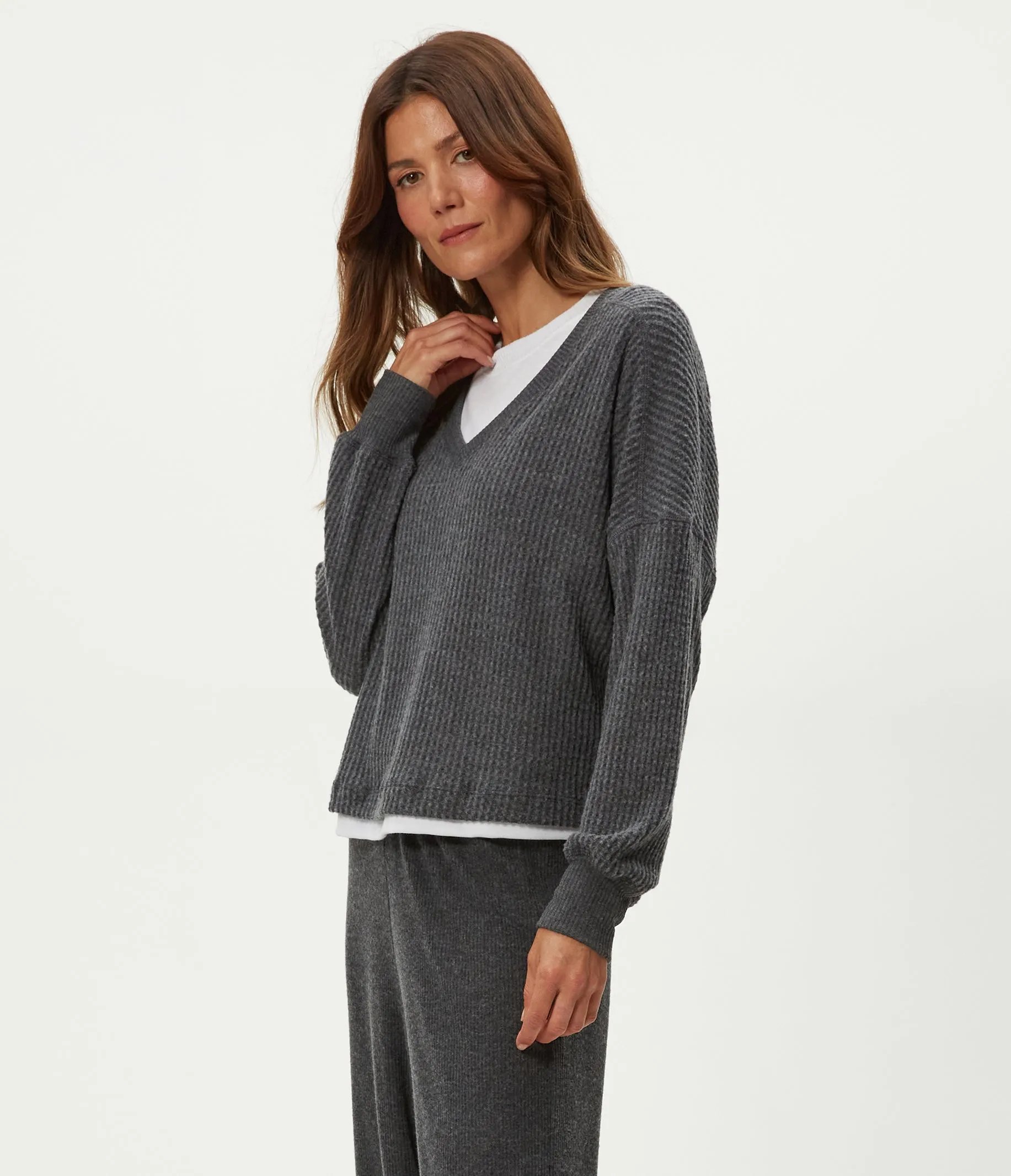 Salma V-Neck Brushed Waffle Top sold by Michael Stars product image thumbnail 4