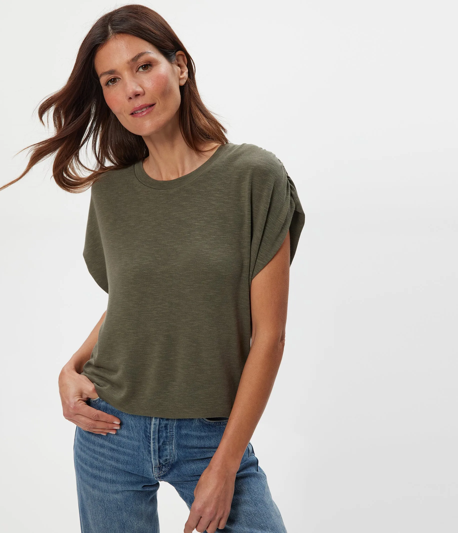 Sharon Shirred Bubble Top sold by Michael Stars product image thumbnail 4