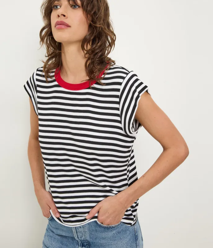Tanya Striped Power Shoulder Tee made by Michael Stars