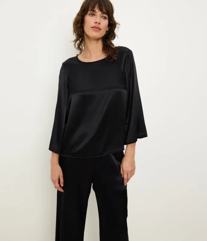 Rachelle Satin Boat Neck Top made by Michael Stars