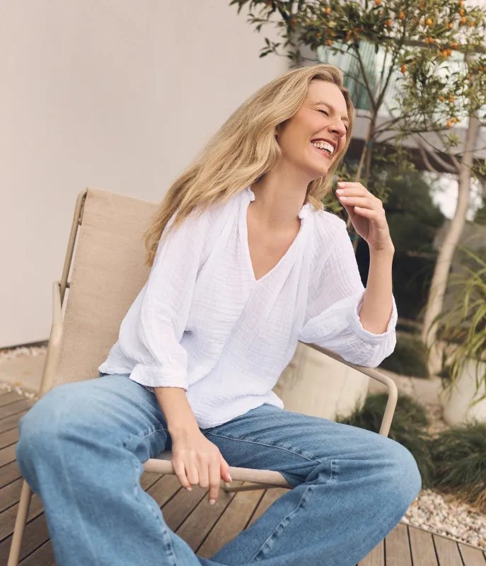 Kali Ruffle Neck Top made by Michael Stars